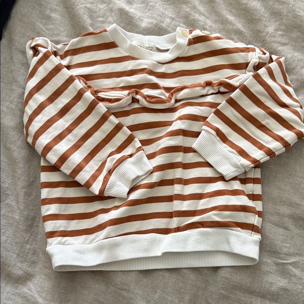 Bean's Barcelona Striped Ruffle Fleeced Sweatshirt. Size 18-24mo